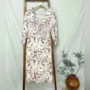 HOUSE OF HARLOW 1960 Linen Puff Sleeve With Slit Midi Dress - Size M